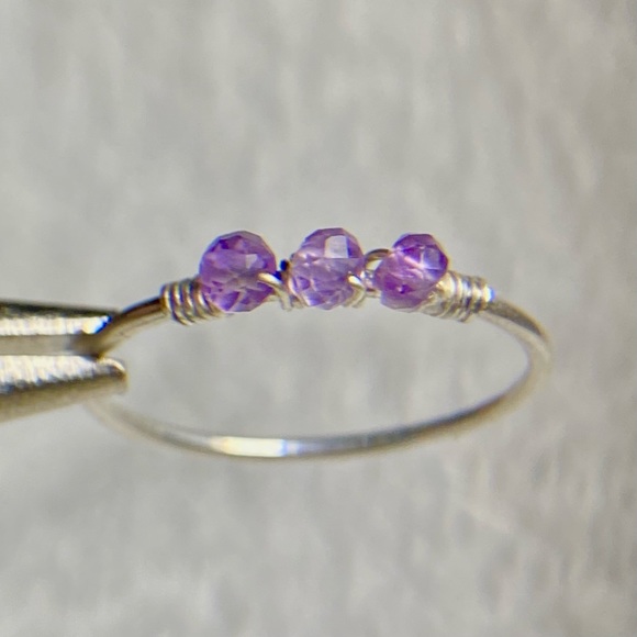 Dainty amethyst wire wrapped ring band 925SS - Picture 3 of 3